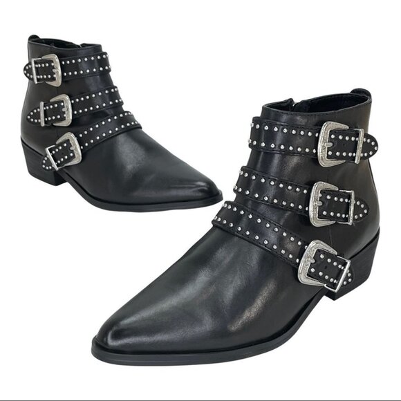 Aqua Blane Black Leather Womens Ankle Boots Size 7.5M - Picture 10 of 12